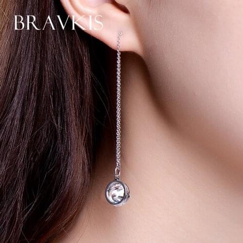 BRAVEKISS Round Crystal Pendant Dangle Earrings Long Chain Drop Earrings Women CZ Charm Earring Piercing Earrings Simple BUE0205