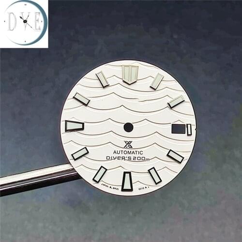 For NH35 Watch Dial 28.5MM for nh35 dial Green Luminous Movement Matte Wave Pattern Modification Kit