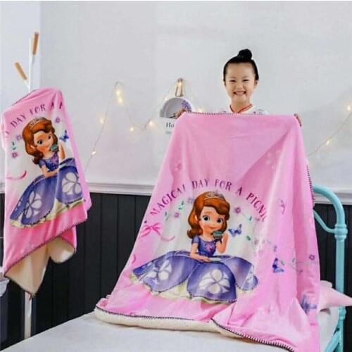 Disney sofia children thickened lambskin blanket shoulder blanket spring and autumn winter kindergarten nap blanket sheets gifts