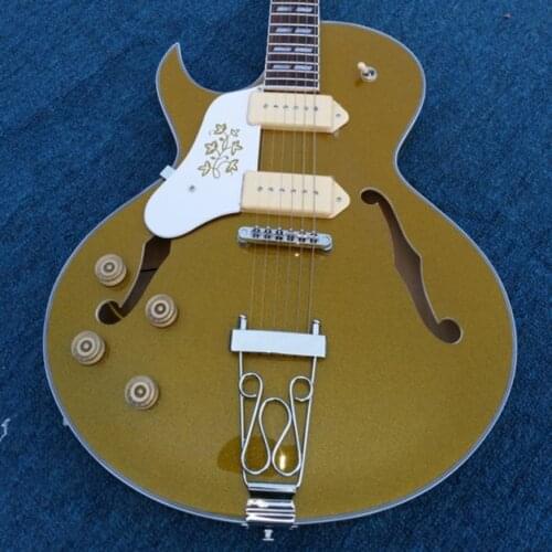 Left hand gold dust color Electric Guitar Wholesale From China hollow body guitar rose wood fingerboard