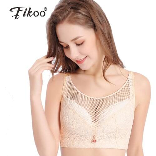 Fikoo Women Full Coverage Ultra-thin Bra Plus Size Lace Bras Comfort Intimates Wirefree Brassiere Lingerie Big Size 44E 46E
