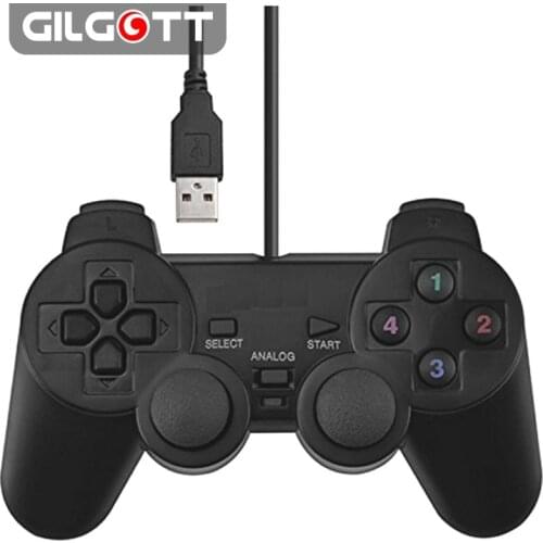 1PCS USB2.0 Double Vibration Wired Gamepad Controller for WinXP/Win7/Win8/Win10 for PC Computer Laptop Black Game Joystick