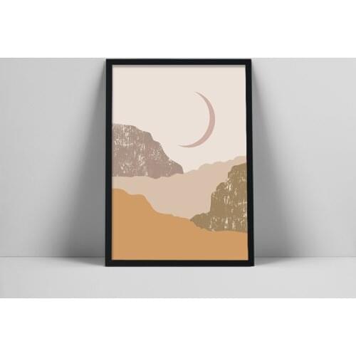 Crescent Art Print | Moon Wall Art | Abstract Celestial Poster | Printable Moon Art | Textured Mountains Postenimal | Simplprin
