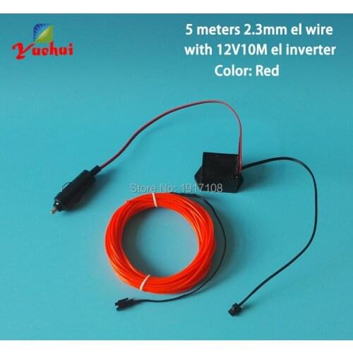 2.3mm 5M 10 Colors by DC12V steady on Inverter Car Auto Home Party Wedding Decoration EL Wire Flexible Neon Glowing Cold Light