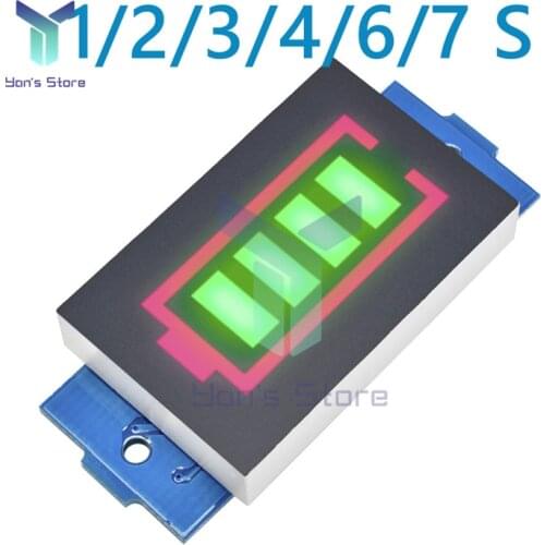 1S/2S/3S/4S/6S/7S 12V 18650 Li-ion Lithium Battery Capacity Indicator Voltmeter Power Tester Blue Green LED Display Panel