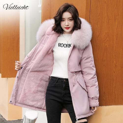 Vielleicht 2021 New Cotton Thicken Warm Autumn Winter Jacket Coat Women Casual Long Parka Winter Clothes Fur Lining Hooded Coats
