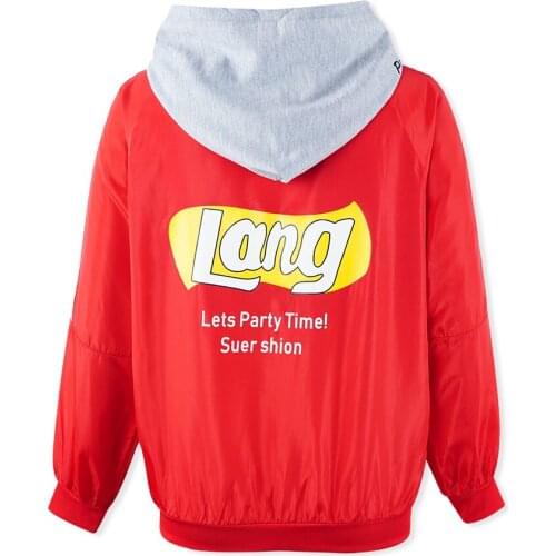 Fashion Streetwear Womens Hooded Jacket Coat Female Outwear Harajuku Boyfriend Style Zipper Spring New Basic Baseball Jacket