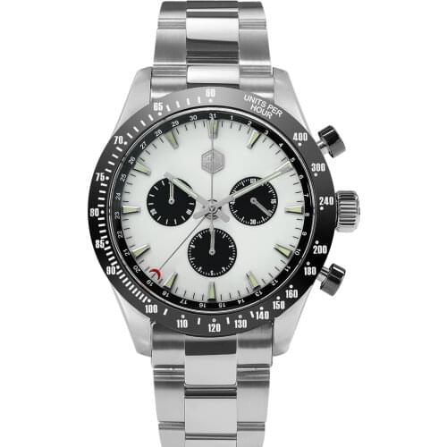 San Martin Stainless Steel Men Quartz Chronograph Watch Business Classic Swiss Ronda 5040 F Sapphire Ceramic Top Ring Luminous