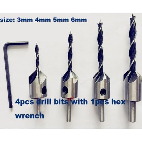 Countersink drill bit 4pcs 3mm to 6mm countersunk drill bits countersunk drill countersink drill bit set