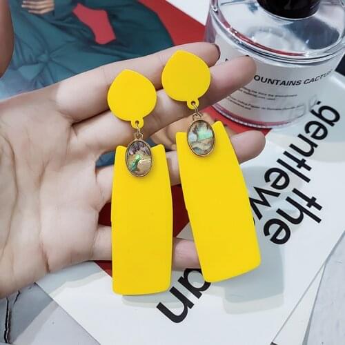 Origin Summer Simple Yellow Resin Geometric Earrings for Women Trendy Exaggerated Big Square Long Drop Dangle Earrings Jewelry
