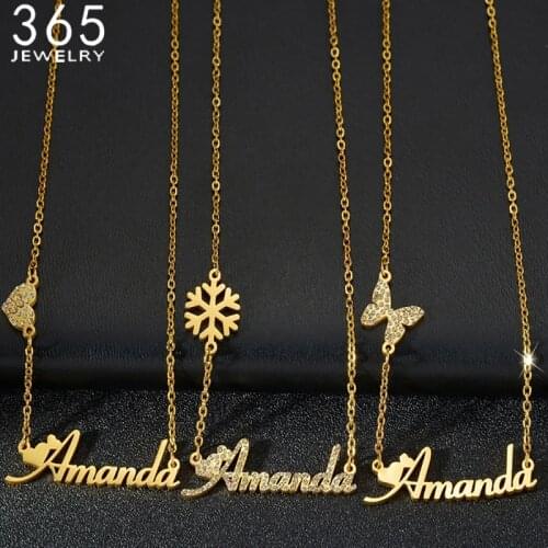 Collares Customized Names Butterfly Heart Snowflake Necklace Custom Namplate Necklaces Stainless Steel Personalized Jewelrys