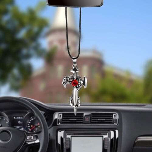 Car Pendants Retro Metal Crystal Dragon Cross Suspension Ornament Automotive Internal Rear View Mirror Decoration Dangle Trim