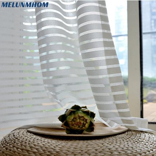 Simple White Jacquard Stripe Tulle Curtains for Living Room Kitchen New Window Screen Sheer for Bedroom Soft Roman Curtain SW877