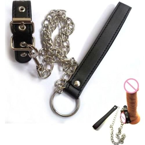 Adjustable PU Leather Penis Ring Cock Cage With Metal Leashes Male Chastity Devices Sex Toys For Men Adult Sex Toys Cock Ring