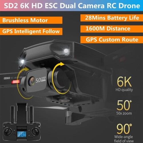 SD2 GPS Brushless 6K ESC Dual Camera RC Drone 28Mins Endure 1600M Distance Smart Follow Custom Route Remote Control Quadcopter