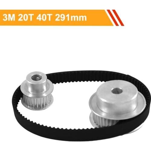 Gear Pulley Belt Kit HTD3M 20T 40T Reduction 1:2 3M-291mm Timing Belt 100mm Center Distance Synchronous Pulley Wheel Set