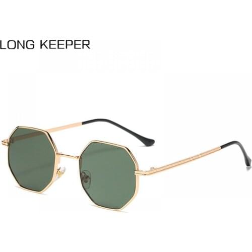 LongKeeper Polygon Sunglasses Men Women Luxury Brand Square Metal Frame Sun Glasses Vintage Small Eyewear Gafas De Sol UV400