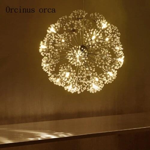 Nordic modern minimalist living room round dandelion Crystal Hall chandelier creative led art European style restaurant bedroom