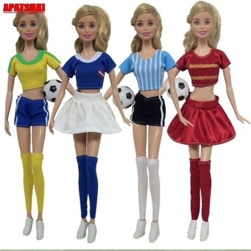 Soccer Cup Female Football Player Sport Wear Clothes For Barbie Doll Shirt Short Skirt Shorts Socks 1/6 Doll Accessories Kid Toy