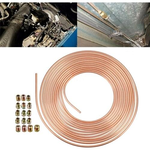 Universal Car 25Ft Copper Nickel Brake Line Tubing Kit Fitting 3/16" OD With 16PCS Nuts Anti-rust Corrosion Resistant