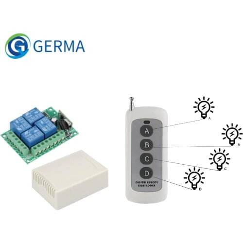 GERMA Universal Wireless Remote Control Switch DC 12V 4CH relay Receiver Module With 4 channel RF Remote 433 Mhz Transmitter
