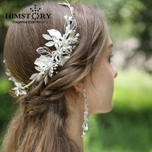 Vintage Bridal Crown Headband Wedding Tiara Retro European Anti-Silver Pearl Hairwear Charming Female Soft Silver Leaf Headbands