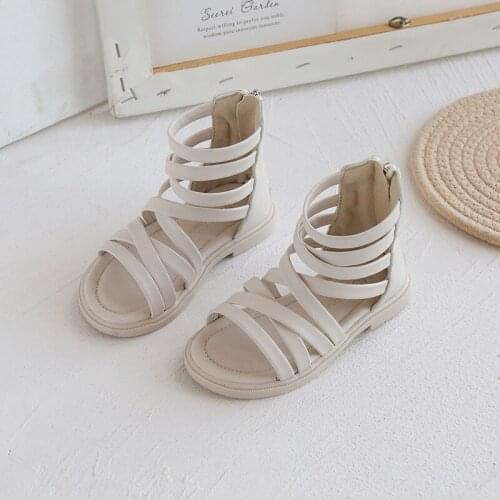 Spring/Summer 2021 New Girls' Shoes with Soft Soles Roman Shoes Korean Edition Hollow Flat Flat Platform Rear Zip Sandal Chic