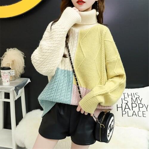 Korean Winter Turtleneck Knit Sweater Women 3 Color Pullover Ladies Jumper Loose Thick Warm High Collar Knitted Sweater Female
