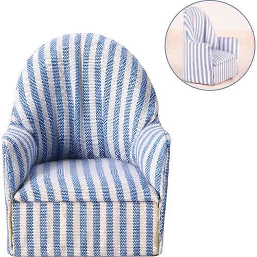 1:12 Dollhouse Miniature Furniture Sofa Chair Living Room Navy Stripe Soft Queen Princess Sofa for Baby Toys girls Doll Gift