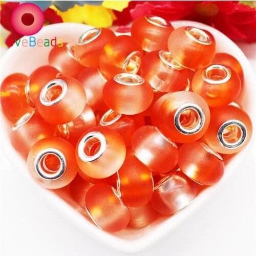 10Pcs New Handmade Silver Plated Core Matte Murano Charms Large Hole Spacer Beads Fit Pandora Bracelet DIY Snake Chain Jewelry