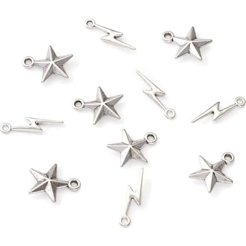 100pcs/set Antique Tibetan Style Alloy Pendants Star and Lightning Bolt Charms Pendant For DIY Bracelet Earring Decor Accessorie