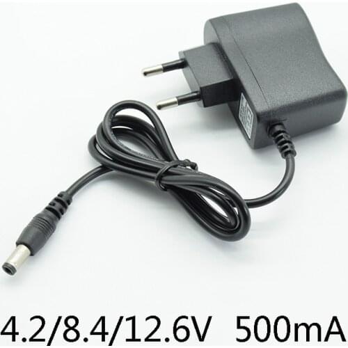 Converter Adapter DC 4.2V 8.4V 12.6V 500mA/0.5A Power Supply Charger EU Plug 5.5mm * 2.5mm(2.1mm) AC to DC 18650 lithium battery