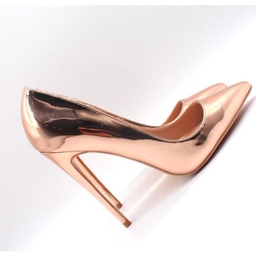 Free shipping fashion women pumps Rose gold patent leather pointed toe high heels sandals shoes boots wedding pumps 12cm 10cm
