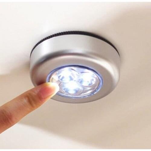 3 LED Cordless Touch Control Night Light Round Lamp Under Cabinet Closet Kitchen Stairs Home Bedroom Automobile Use