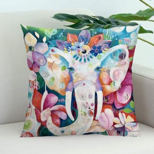 Cartoon Elephant Pillow Cover Bedroom Home Office Decorative Pillowcase Square Zipper Pillow Cases Satin Soft