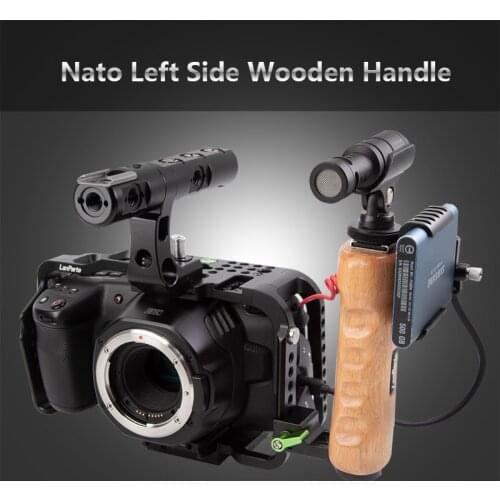 Lanparte Wooden Side Handle Grip Left with Nato Rail with Cold Shoe Mount and 1/4 Thread Hole for DSLR Camera Accessories