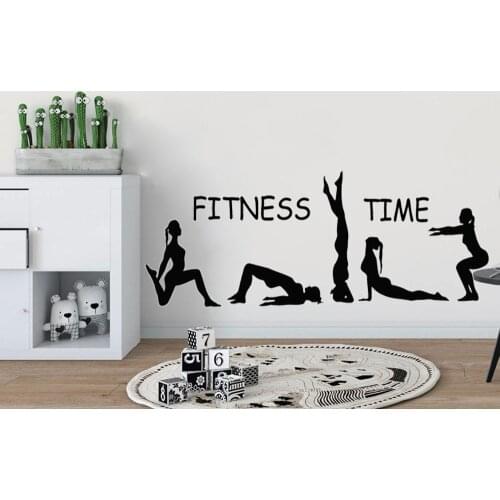 Girl Gymnast Yoga Art Wall Stickers Fitness Time Exercise Wall Decals Gym House Decoration Vinyl Art Mural Girl Sports