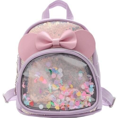 Purple NEW Children bag Leather School Bags Kids Student Backpacks Toddler Kindergarten Book Bags Cute Backpack for Baby Girls