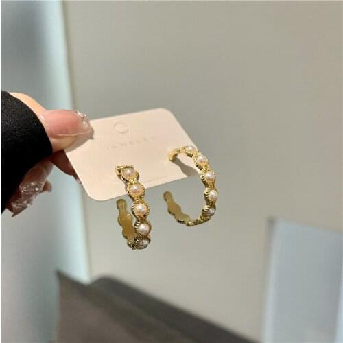 Geometric New Round Pearl Earrings High Hoop Earrings for Women