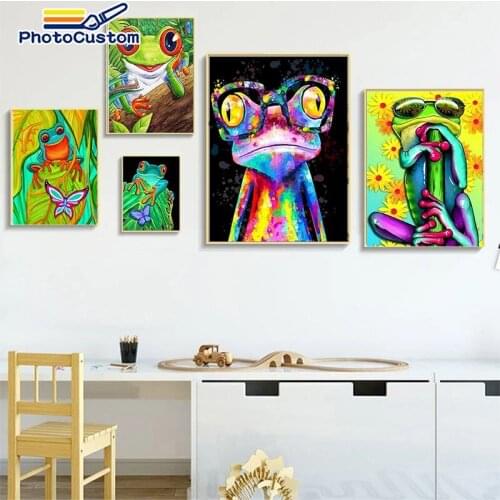 PhotoCustom Oil Frog Painting By Numbers For Adults Children Framed picture By Number Animals On Canvas Arts wall decor