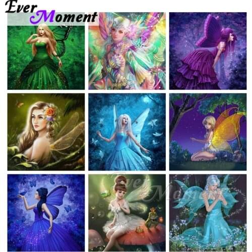 Ever Moment Diamond Painting Art 5D DIY Elves Girl Fairy Butterfly Diamond Mosaic Cross Stitch 50*50 Kit Gift Square ASF2300
