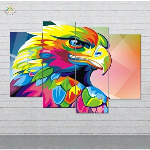 Colorful Abstract Eagle Picture And Poster Canvas Painting Modern Wall Art Print Pop Art Wall Pictures For Living Room 4 PIECES