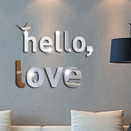Creative English Letters Hello Love Acrylic Mirror Wall Stickers Home Decoration, DIY Decorative Wall Stickers