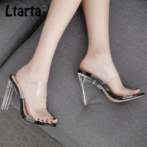 LTARTA Womens Ladies Fashion Style Crystal Heel Transparent High Heel Slippers Simple Womens Shoes ZL-MN122-5