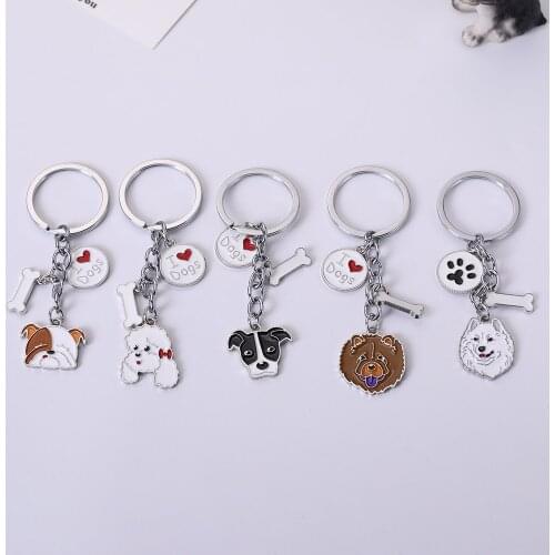 Cute pet dog pendant key chain mens metal alloy pet dog charm car key chain fashion lady bag key ring decoration gift