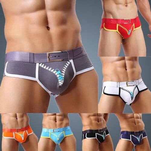 Mens Cotton Printed Triangle Convex Pocket Zipper Breathable Antibacterial Cotton Underwear High Quality Underwear