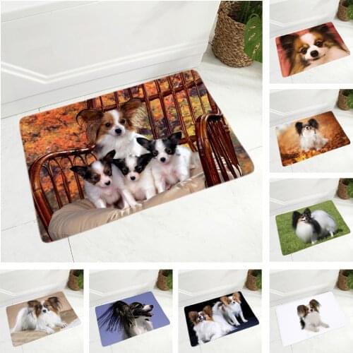 Soft Flannel Carpet Cute Spain Papillon Dog Doormat Decor Pet Animal Floor Door Mat Non-Slip for Hallway kitchen Room 40x60cm