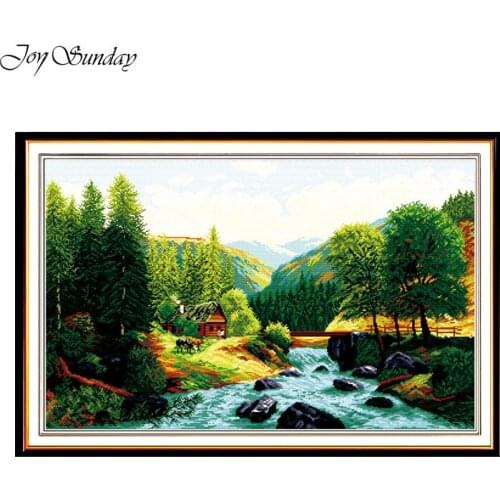 Joy Sunday Cross Stitch DIY Landscape Painting Printed Cross Stitch Kits 11ct 14ct Cross Stitch Kits Embroidery Needlework Sets