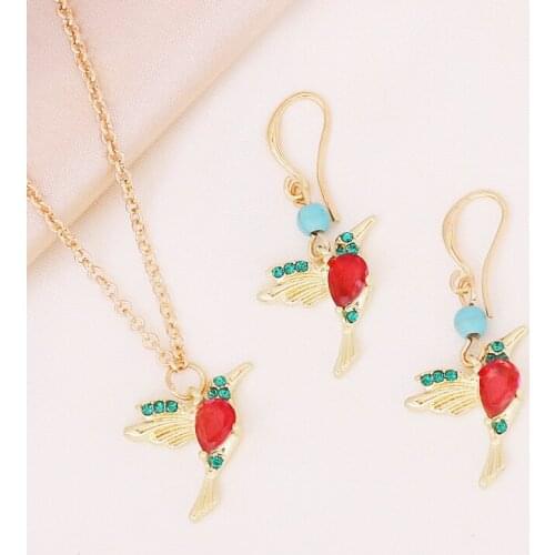 Cute Hummingbird Dangle Earrings and Necklace Set Flying Little Bird Charm Chain Drop Earrings Jewelry Set For Women Teen Girls