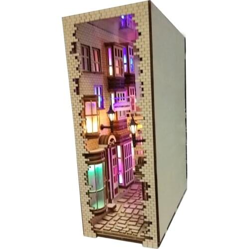 DIY KIY Diagon Alley Wooden Book Nook Art Bookends Removable Handmade Book Decoration Castle Building Bookshelf Birthday Gift